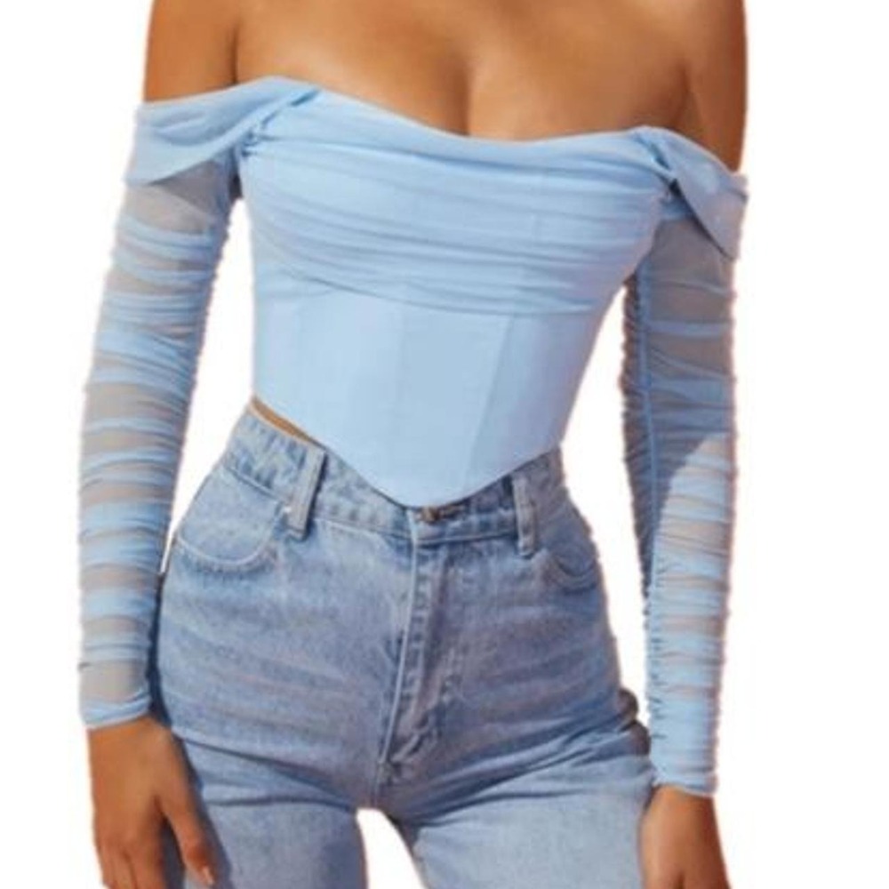 Women's Sexy Mesh Sheer Long Sleeve Corset Crop top